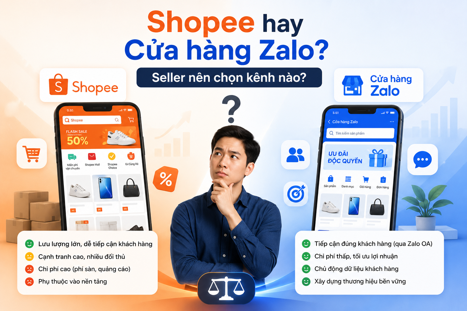 Shopee hay Cửa hàng Zalo? Seller nên chọn kênh nào?